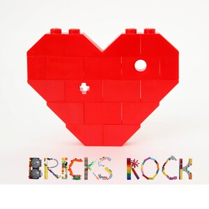 Red Heart Pin Brooch made with LEGO® bricks and pieces - Kisses 