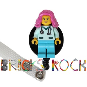 Surgeon Aqua Scrubs Badge Reel Made With LEGO® Minifigure™ Female