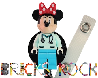 Minnie Mouse™ Nurse Doctor Scrubs Badge Reel made with LEGO® Minifigure™- Pediatric - ID Badge Holder