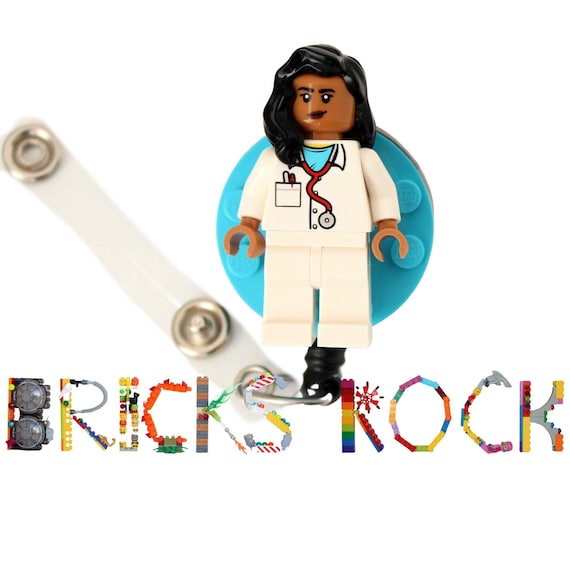 Nurse Doctor White Scrubs Badge Reel Made With LEGO® Minifigure™ Light  Brown Skin Female Pediatric ID Badge Holder 