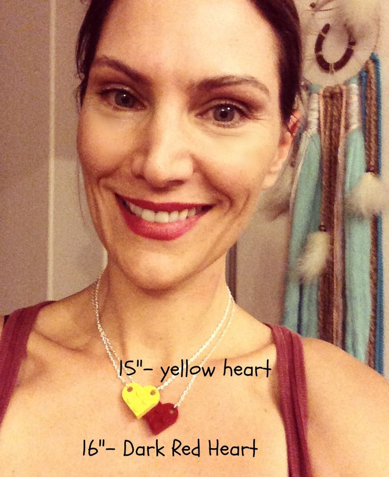 Yellow heart necklace and a pair of stud earrings Jewelry made with LEGO\u00ae pieces- Mother/'s Day gift Mother/'s Day jewelry Love