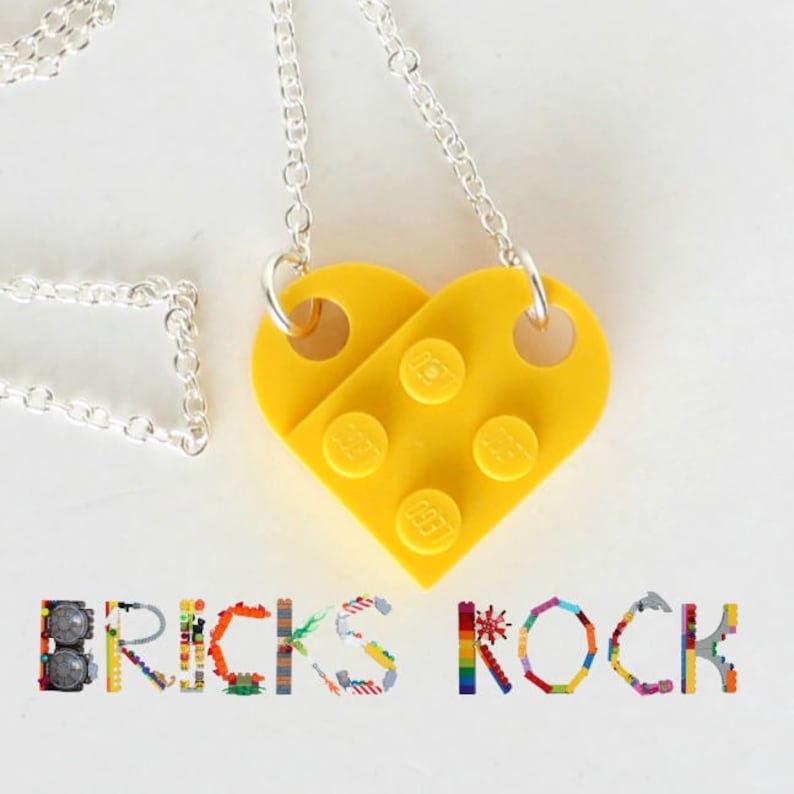 Yellow heart necklace and a pair of stud earrings Jewelry made with LEGO\u00ae pieces- Mother/'s Day gift Mother/'s Day jewelry Love