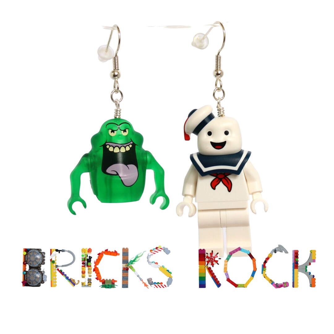 Stay Puft and Slimer Earrings Made With LEGO Minifigures Ghostbusters Rare Etsy