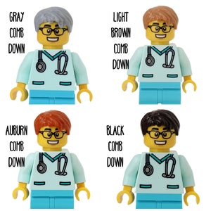 GLASSES Male Nurse Doctor Aqua Scrubs with Glasses Badge Reel made with LEGO® Minifigure™ Male Pediatric ID Badge Holder image 4