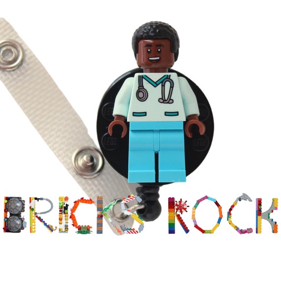 Nurse Doctor Aqua Scrubs Badge Reel Made With LEGO® Minifigure