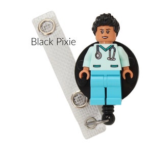 Nurse Doctor Aqua Scrubs Nougat Skin Badge Reel made with LEGO® Minifigure™ Female Pediatric ID Badge Holder Black Pixie