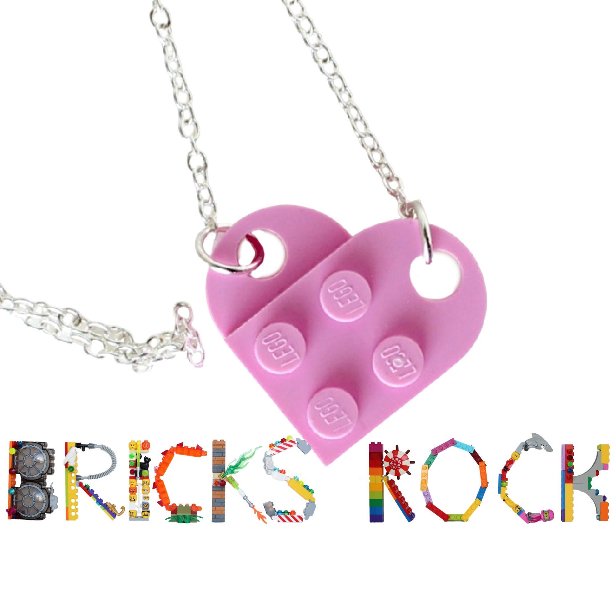 Collier coeur fait de pièces LEGO® ROSE BFF Bijoux de l'amitié Best Friends  -  France