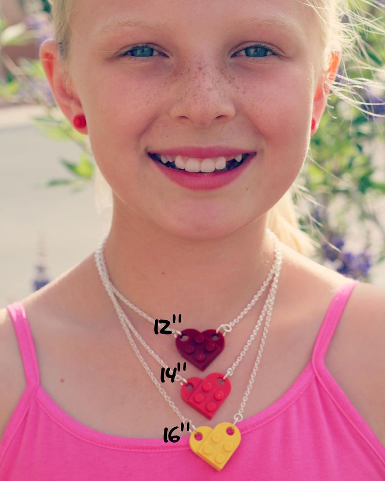 Yellow heart necklace and a pair of stud earrings Jewelry made with LEGO\u00ae pieces- Mother/'s Day gift Mother/'s Day jewelry Love