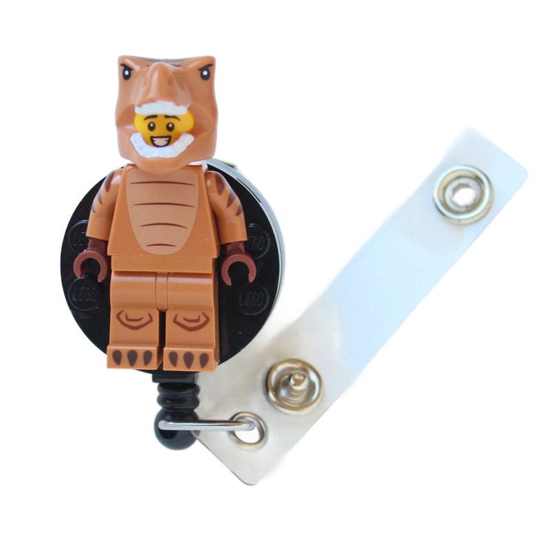 T-Rex Costume guy Badge Reel made with LEGO® Minifigure™ Pediatric ID Badge Holder image 2