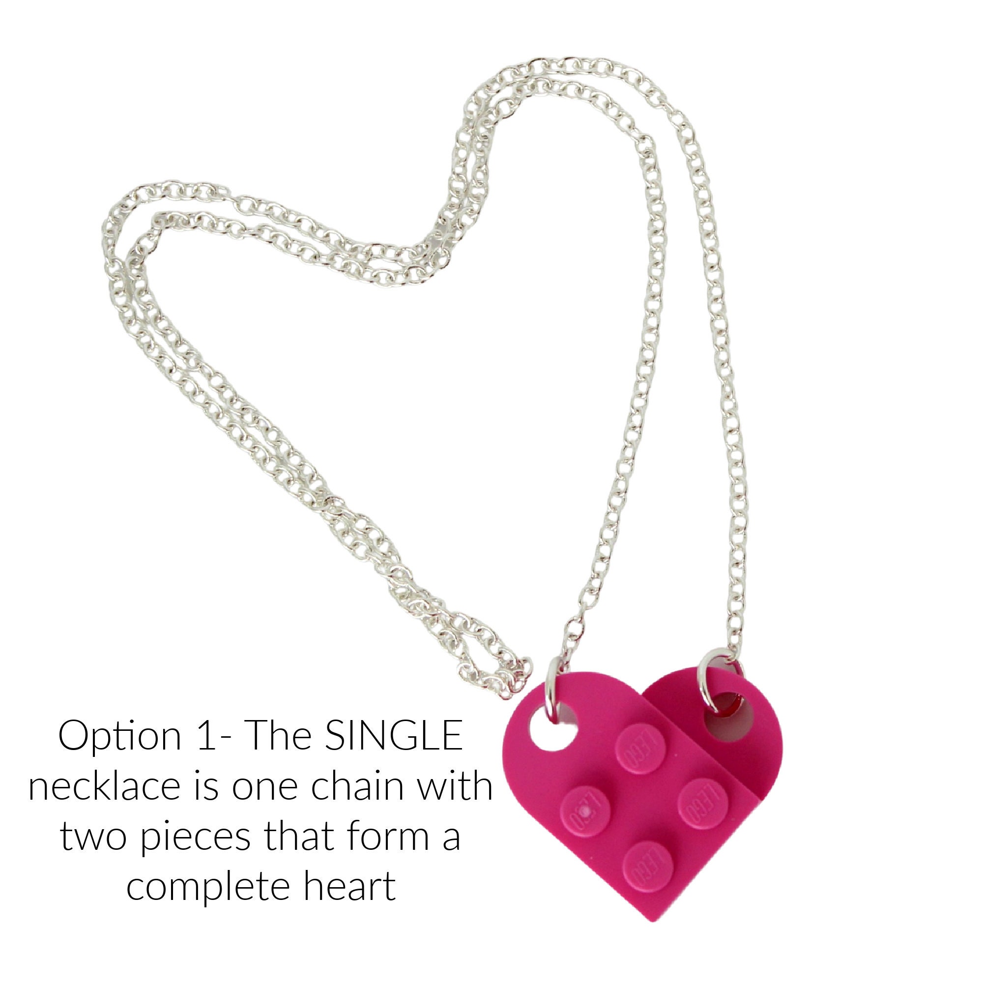 Heart Necklace made with LEGO pieces DARK PINK Bff Friendship Jewelry Best Friends Etsy