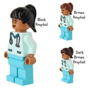 Nurse Doctor Aqua Scrubs Badge Reel made with LEGO® Minifigure™ Light Brown Skin Female Pediatric ID Badge Holder image 4