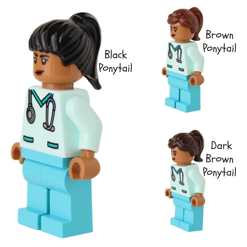 Nurse Doctor Aqua Scrubs Badge Reel made with LEGO® Minifigure™ Light Brown Skin Female Pediatric ID Badge Holder image 4