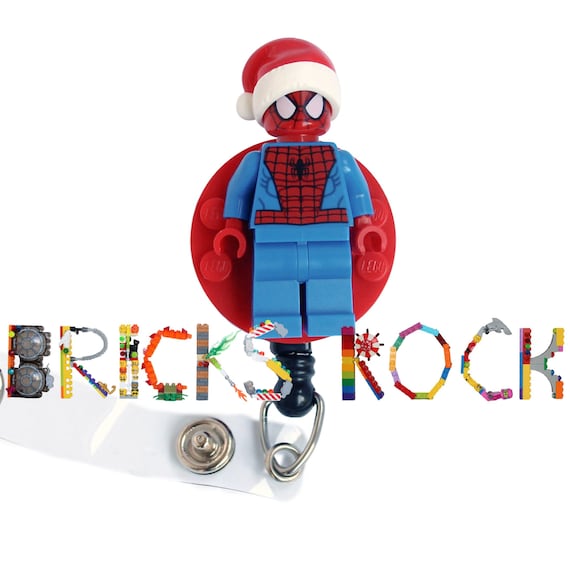 Santa Hat Spiderman™ Badge Reel Made With LEGO® Minifigure