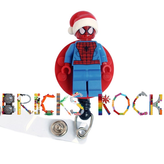 Santa Hat Spiderman™ Badge Reel Made With LEGO® Minifigure