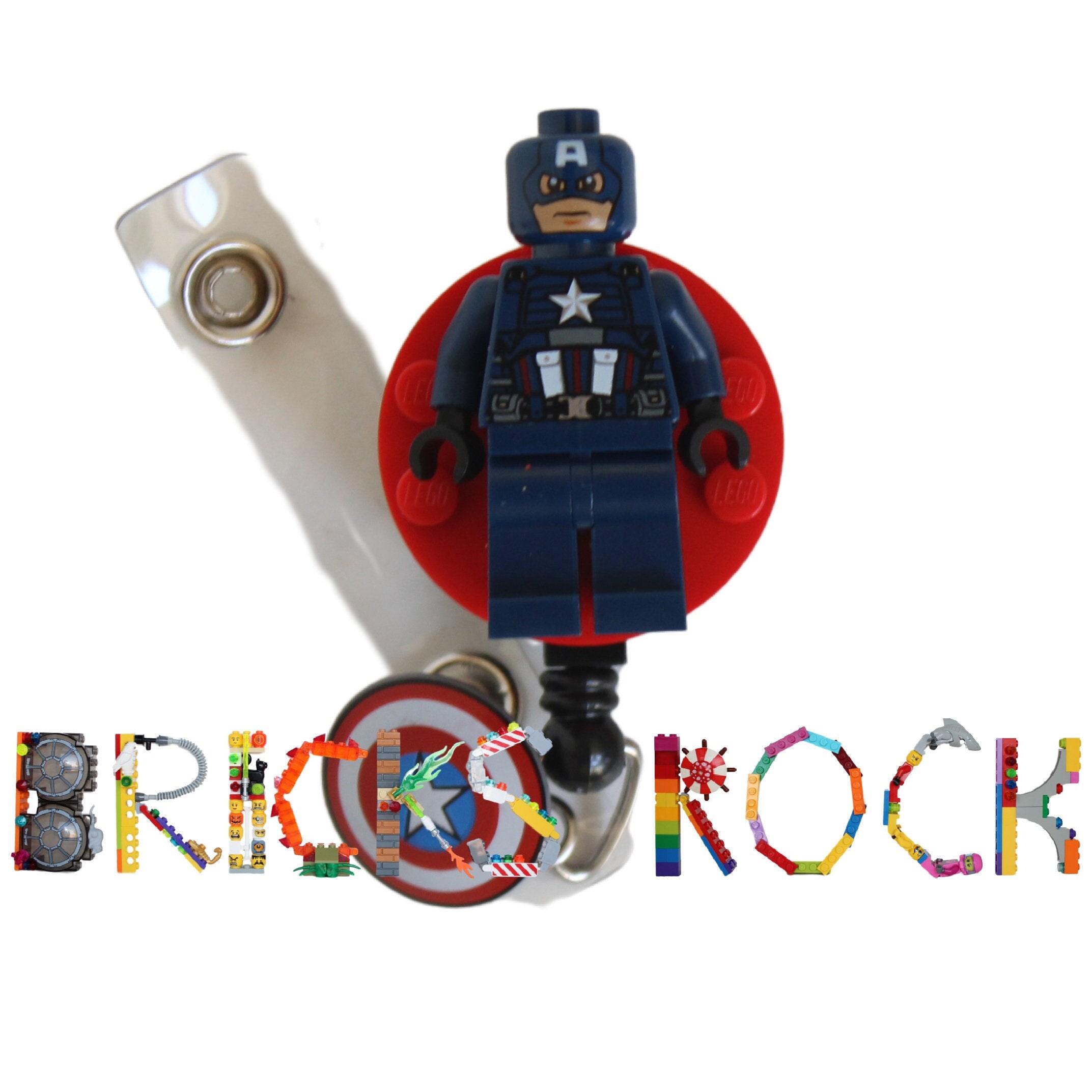 Captain America™ Badge Reel Made With LEGO® Minifigure™ Pediatric ID Badge  Holder Superhero 