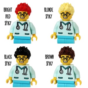 GLASSES Male Nurse Doctor Aqua Scrubs with Glasses Badge Reel made with LEGO® Minifigure™ Male Pediatric ID Badge Holder image 7