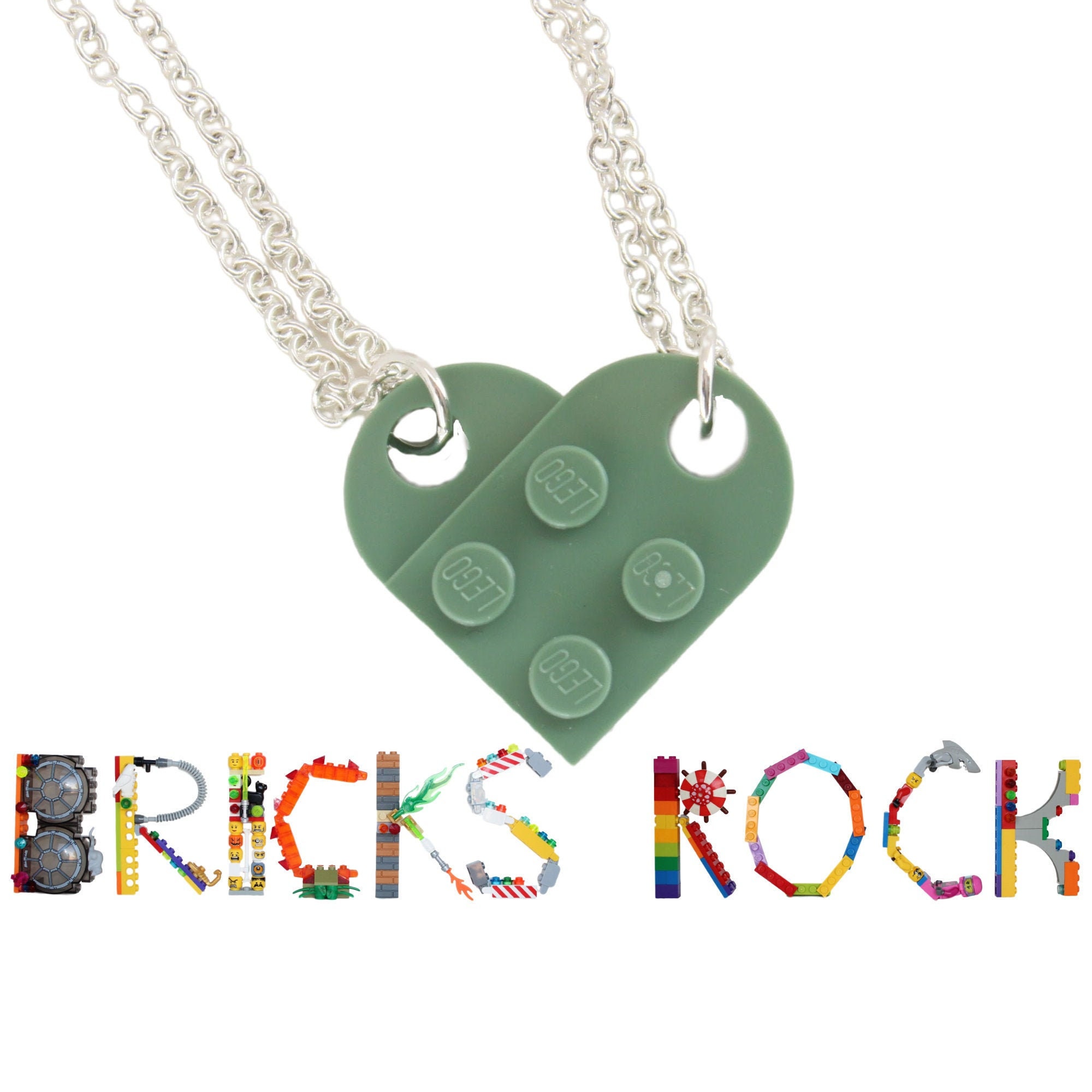 Heart Necklace made with LEGO® pieces - Sage Green - BFF - Friendship…