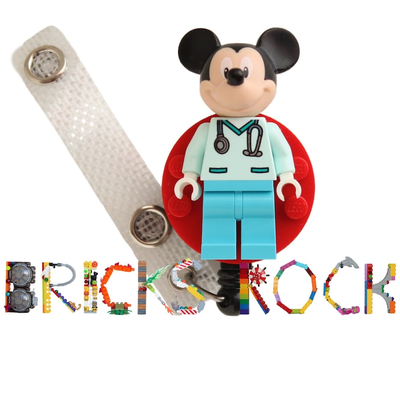 Mickey Mouse™ Nurse Doctor Scrubs Badge Reel made with LEGO® Minifigure™ Pediatric ID Badge Holder image 1