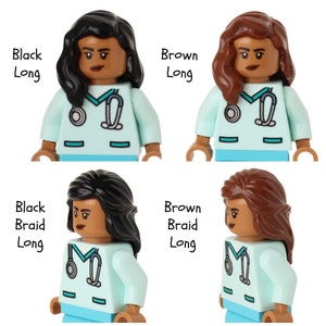 Nurse Doctor Aqua Scrubs Badge Reel made with LEGO® Minifigure™ Light Brown Skin Female Pediatric ID Badge Holder image 3