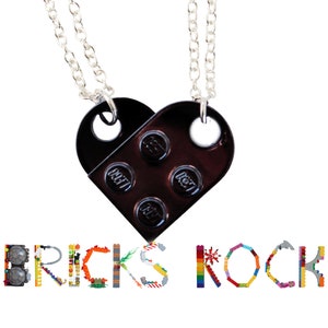 Heart Necklace made with LEGO® pieces - Custom Black Chrome - BFF - Friendship Jewelry - Best Friends