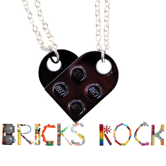 Heart Necklace made with LEGO pieces Custom Black Chrome BFF Friendship Jewelry Best Friends Etsy