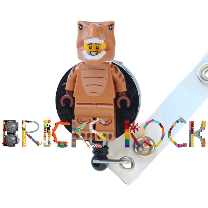 T-Rex Costume guy Badge Reel made with LEGO® Minifigure™ Pediatric ID Badge Holder Smile