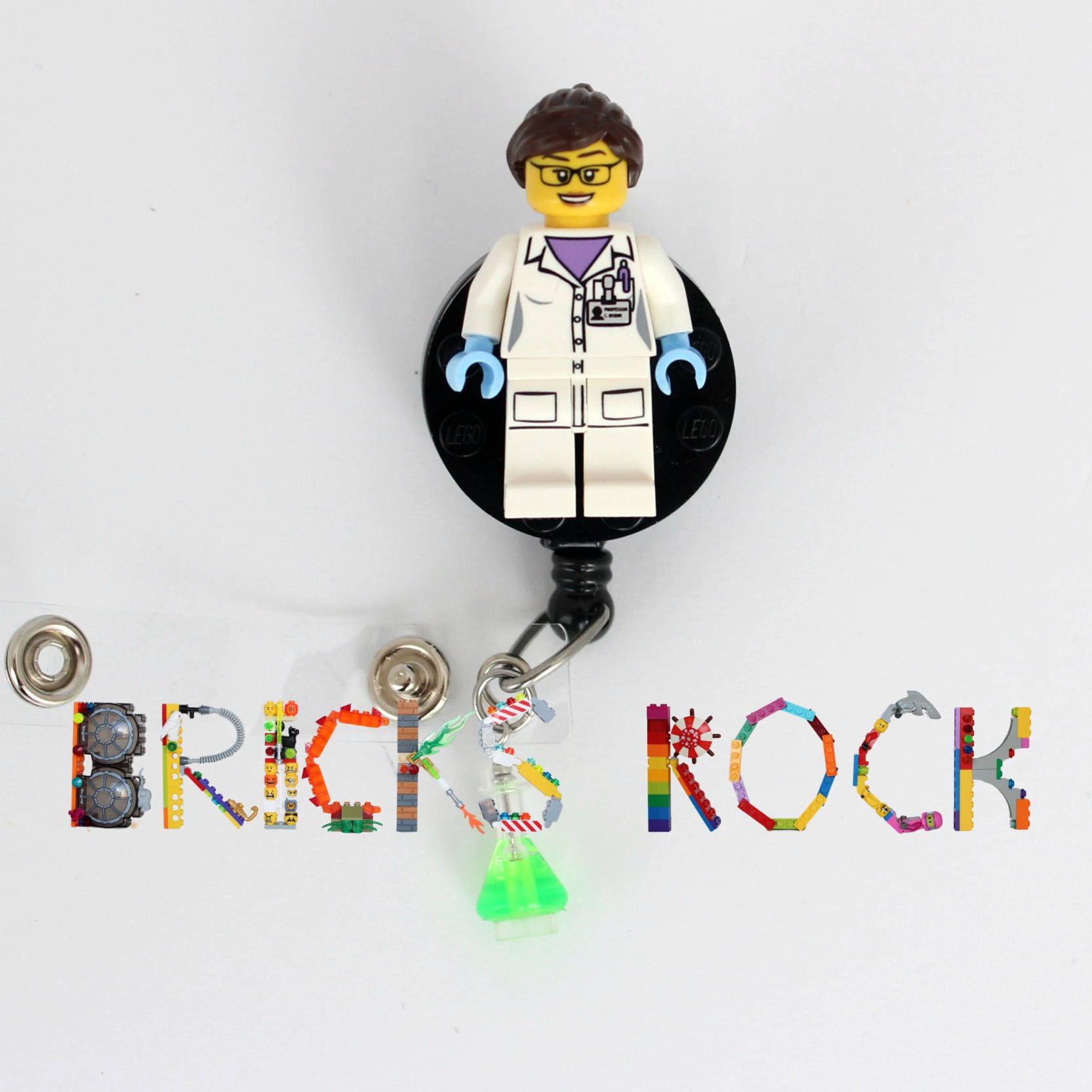 Female Scientist Badge Reel Made With LEGO Minifigure™ ID