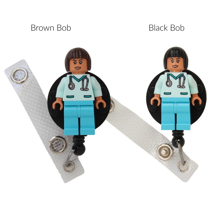 Nurse Doctor Aqua Scrubs Nougat Skin Badge Reel made with LEGO® Minifigure™ Female Pediatric ID Badge Holder image 7