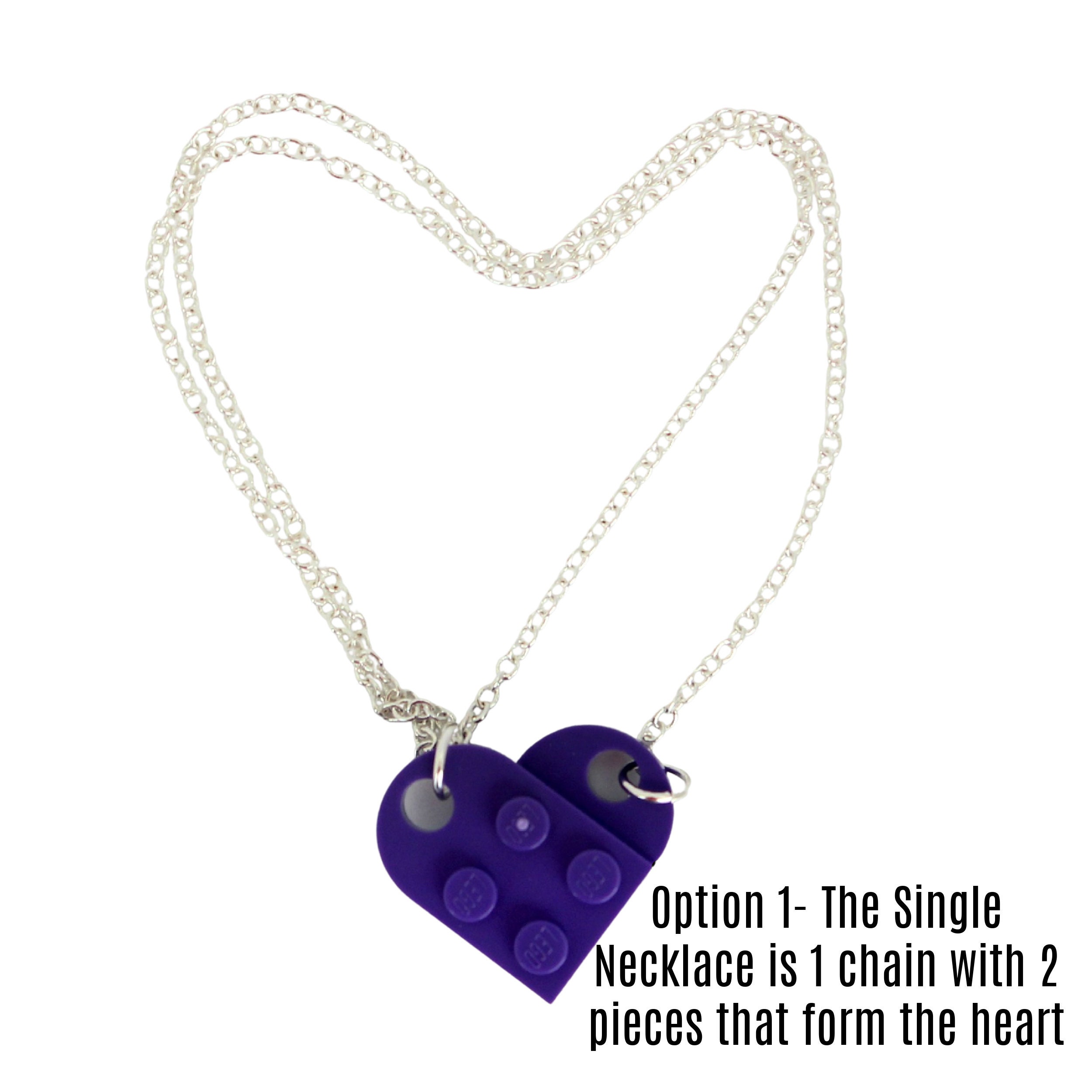 Heart Necklace Made With LEGO Pieces PURPLE BFF Friendship