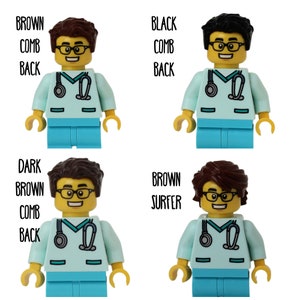 GLASSES Male Nurse Doctor Aqua Scrubs with Glasses Badge Reel made with LEGO® Minifigure™ Male Pediatric ID Badge Holder image 6
