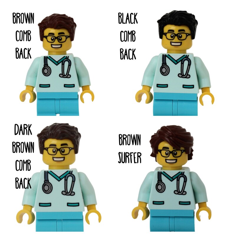 GLASSES Male Nurse Doctor Aqua Scrubs with Glasses Badge Reel made with LEGO® Minifigure™ Male Pediatric ID Badge Holder image 6