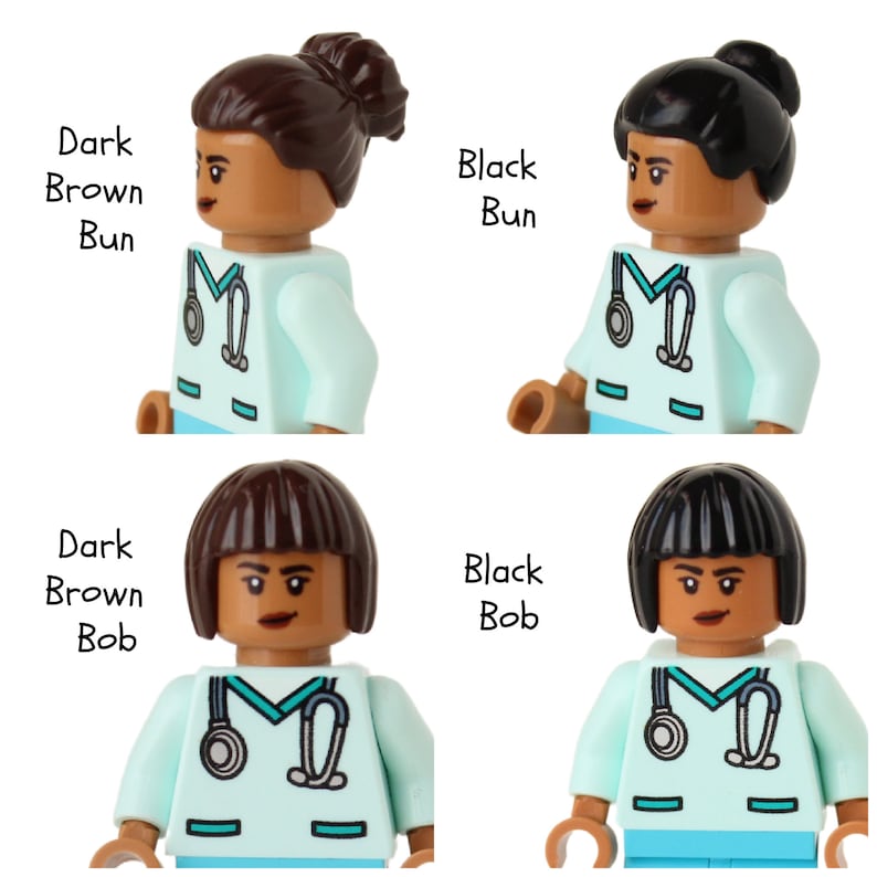 Nurse Doctor Aqua Scrubs Badge Reel made with LEGO® Minifigure™ Light Brown Skin Female Pediatric ID Badge Holder image 5