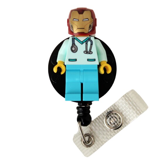 Iron Man Nurse Doctor Aqua Scrubs Badge Reel Made With LEGO Minifigure Pediatric ID Badge Holder Superhero Etsy