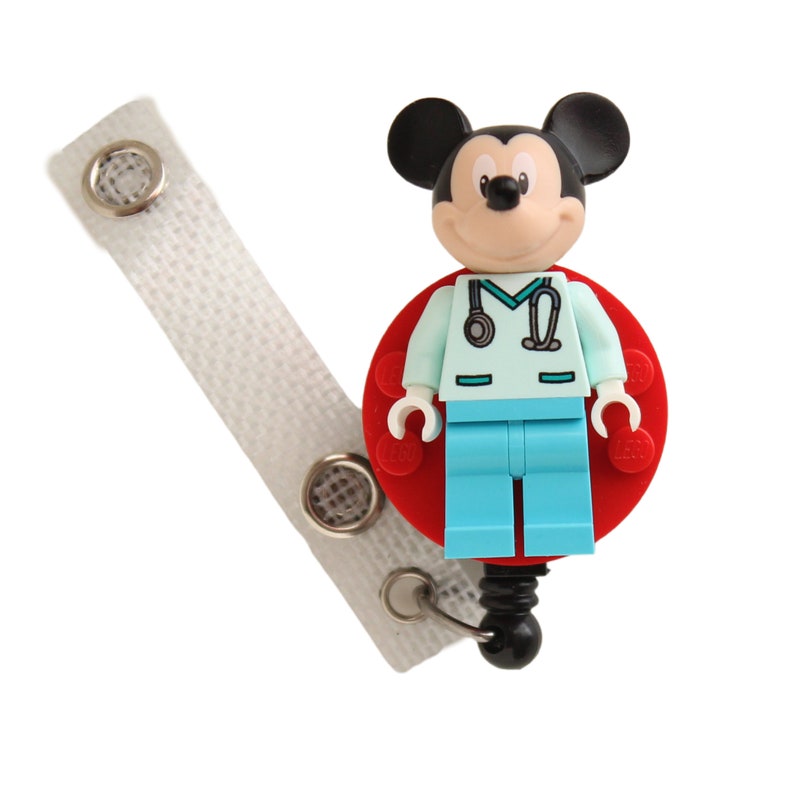 Mickey Mouse™ Nurse Doctor Scrubs Badge Reel made with LEGO® Minifigure™ Pediatric ID Badge Holder image 2