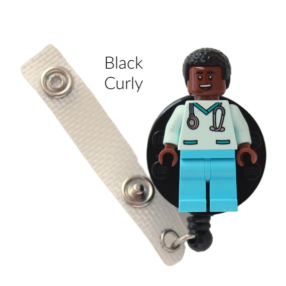 Nurse Doctor Aqua Scrubs Badge Reel Made With LEGO® Minifigure™ Dark Brown  Skin Male Pediatric ID Badge Holder -  UK