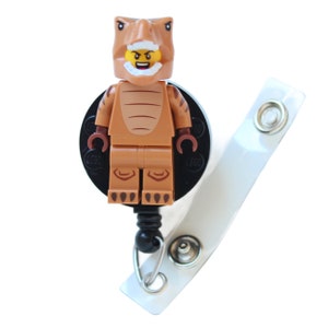 T-Rex Costume guy Badge Reel made with LEGO® Minifigure™ Pediatric ID Badge Holder Angry