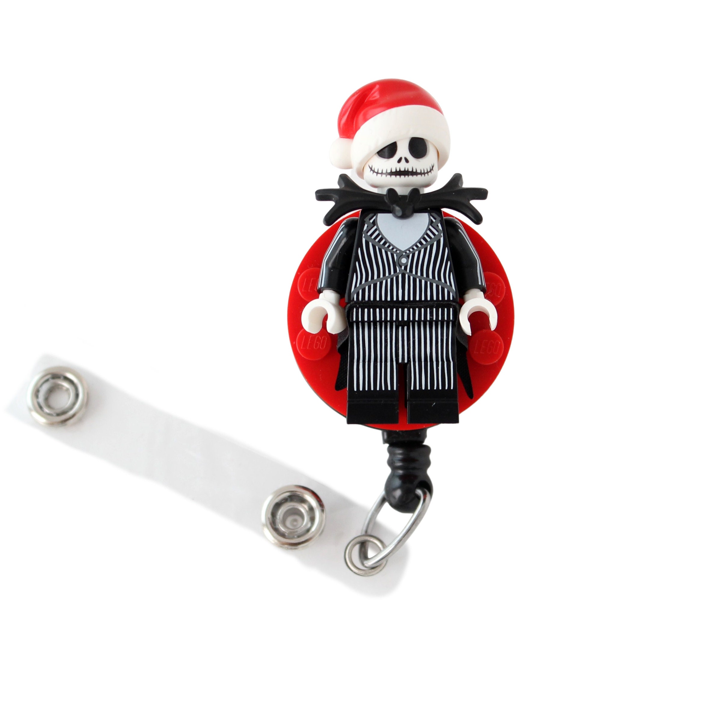 Santa Hat Jack Skellington™ Badge Reel Made With LEGO® Minifigure