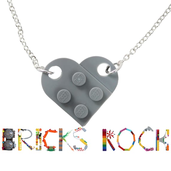 Heart Necklace Made With LEGO Pieces LIGHT GRAY Bff Friendship