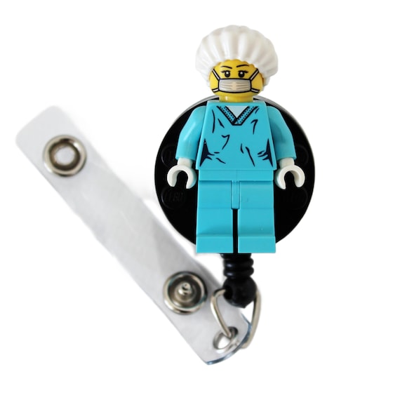 Surgeon Medium Azure Scrubs Female - Badge Reel Made With LEGO® - Etsy