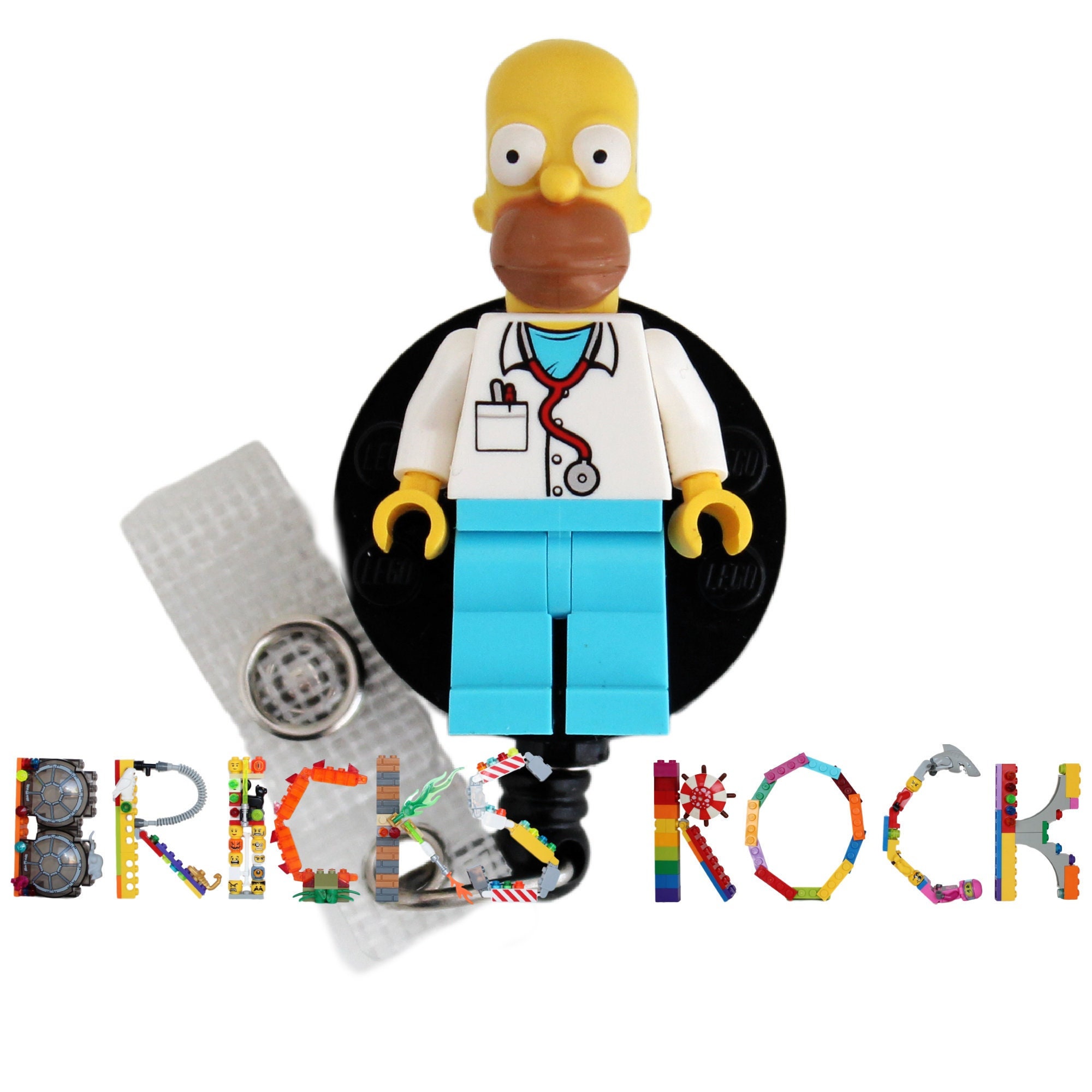 Homer Simpson™ Doctor Nurse Badge Reel made with LEGO® Minifigure™  Pediatric ID Badge Holder The Simpsons©