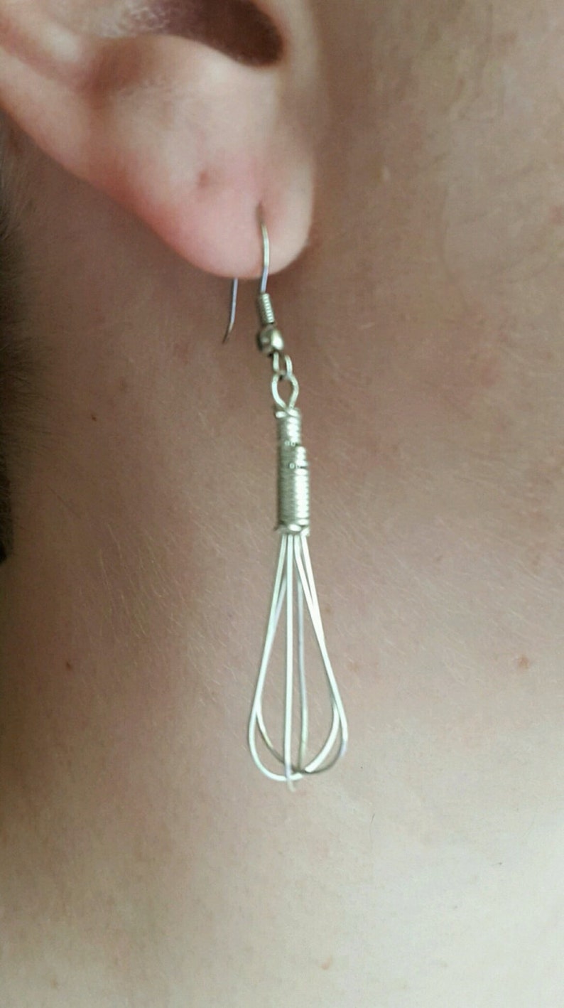 Mini Wire Whisk Earrings silver color Etsy