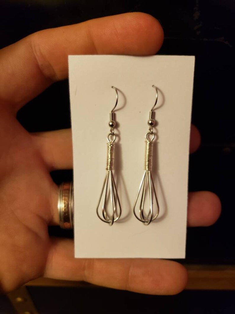 Mini Wire Whisk Earrings silver color Etsy