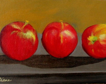 Apple Still Life - Red Apple Painting - Still Life - Home Decor - Kitchen Art - Apple Art - Fruit - Fruit Painting - Small Oil Painting