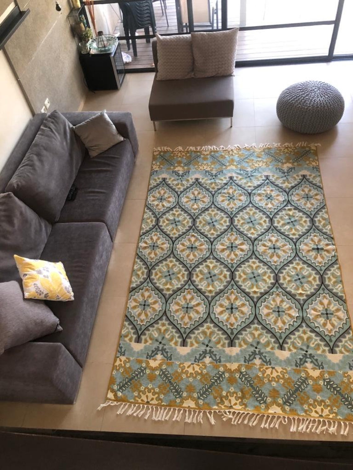 Beautiful 6X9 teal brown and green rug. Handmade modern wool Etsy