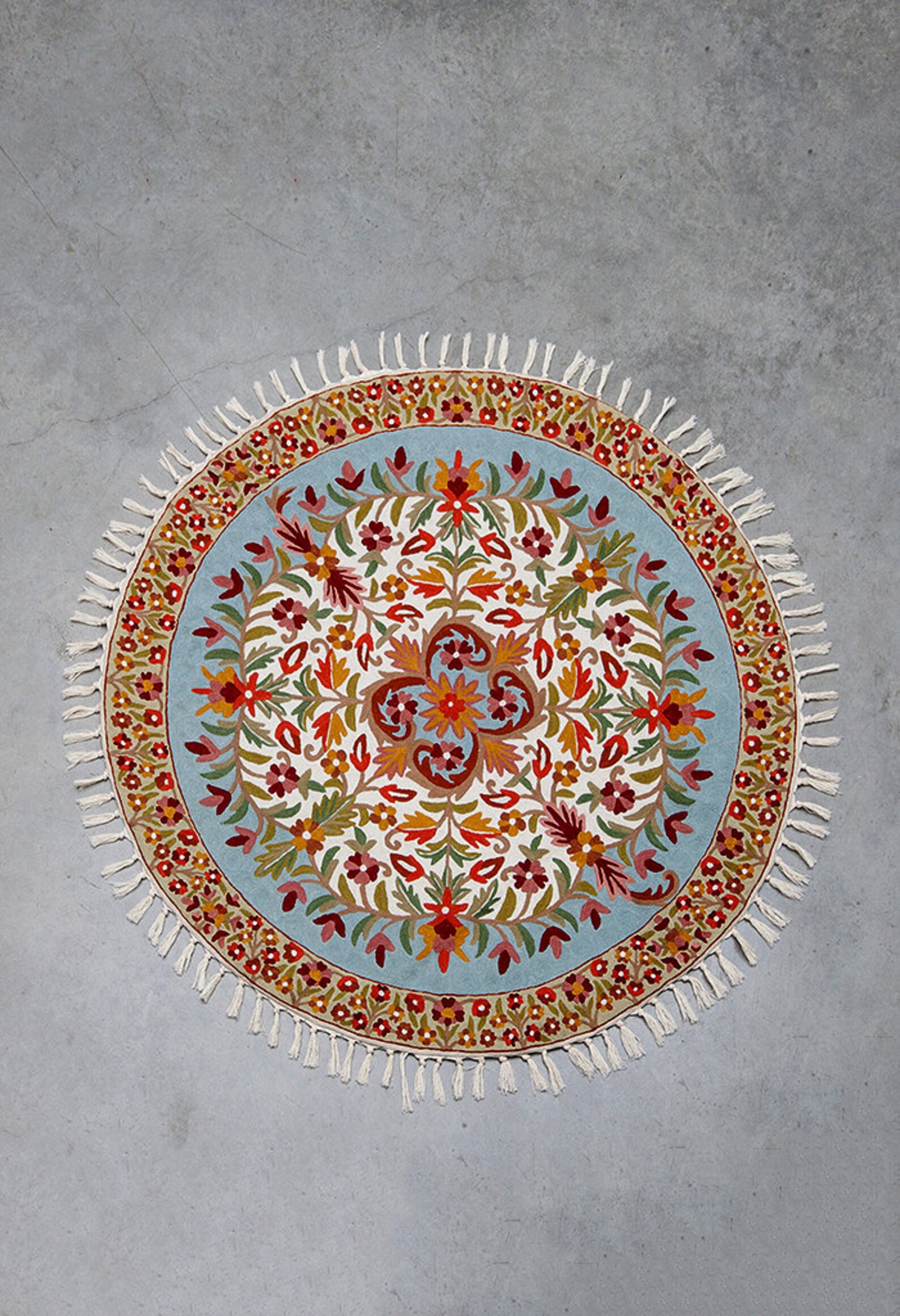 4 ft blue/grey round rug. Hand knotted wool rug. Quite shabby Etsy