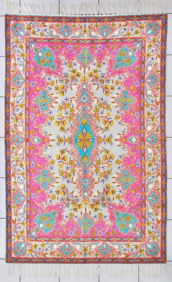 Contemporary 5X7 pink area rug and turquoise made of wool. Etsy