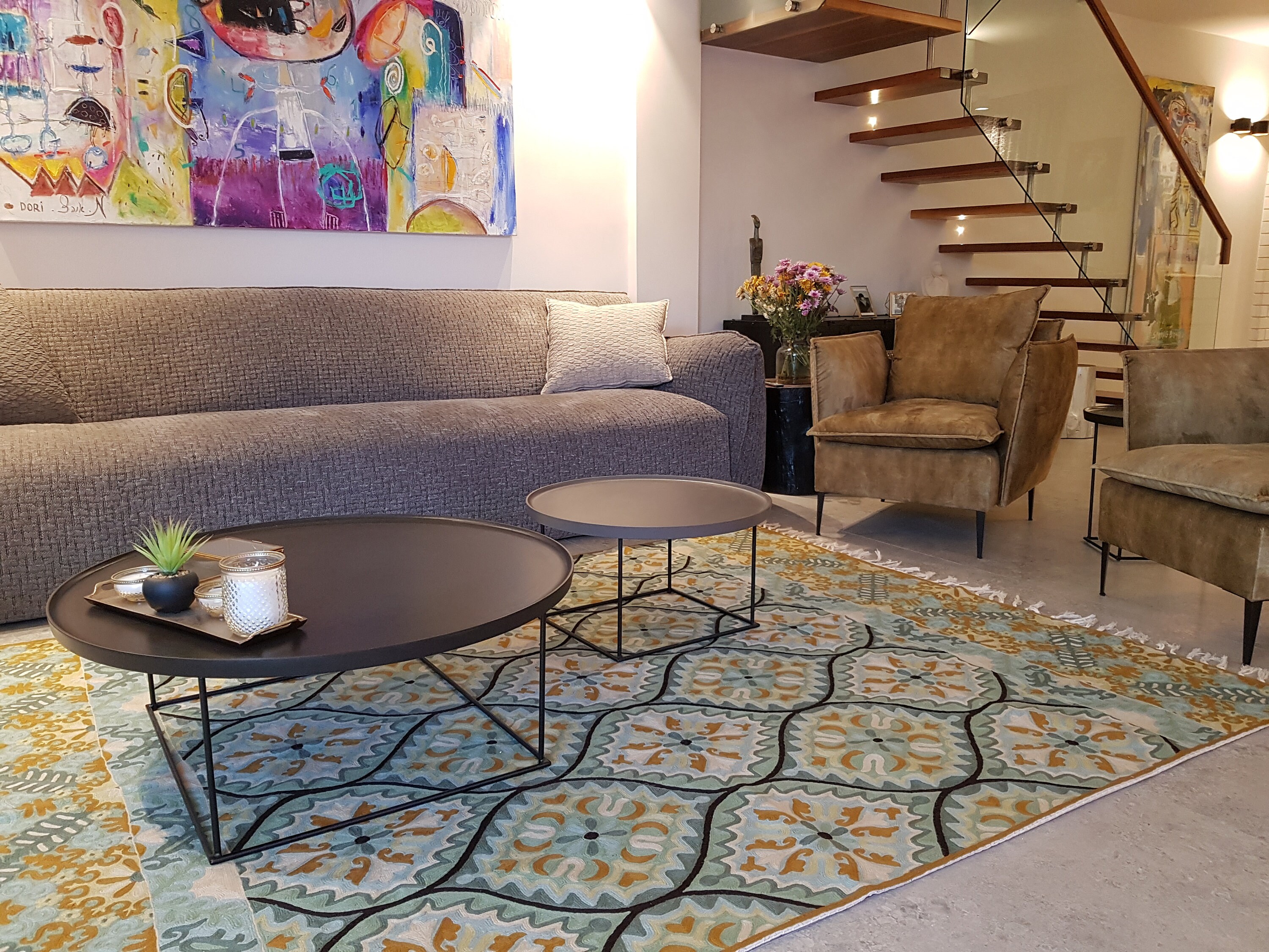 Beautiful 6X9 teal brown and green rug. Handmade modern wool Etsy