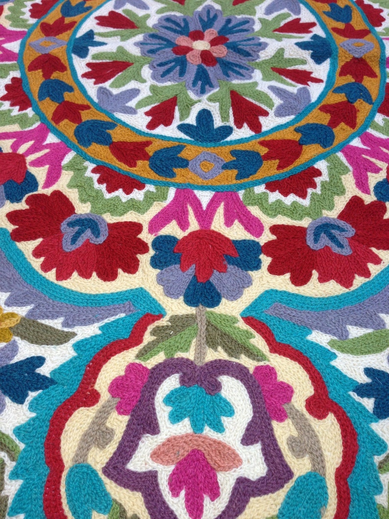 4 ft round rug. Very colorful wool mandala rug. Truly art deco Etsy