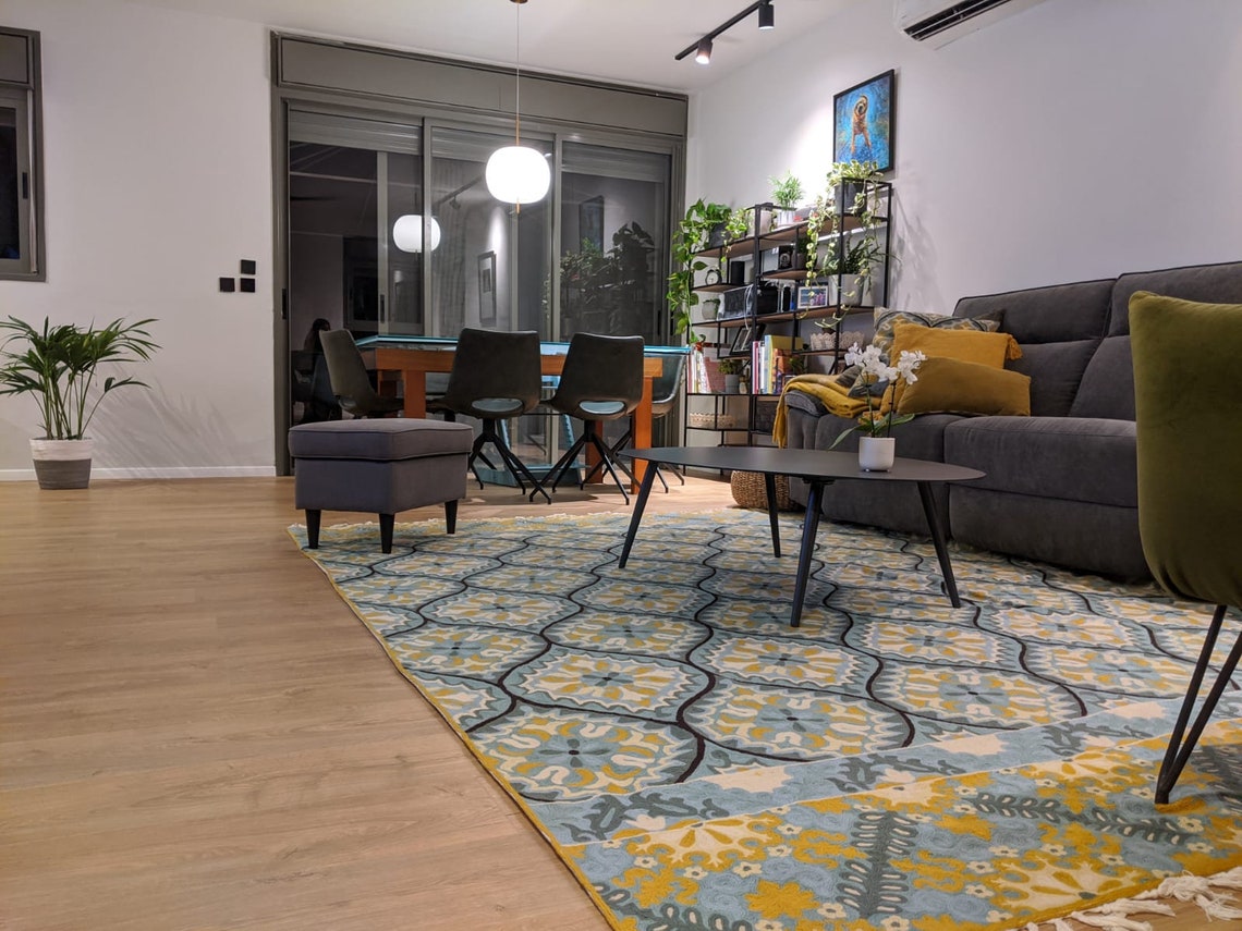 Beautiful 6X9 teal brown and green rug. Handmade modern wool Etsy