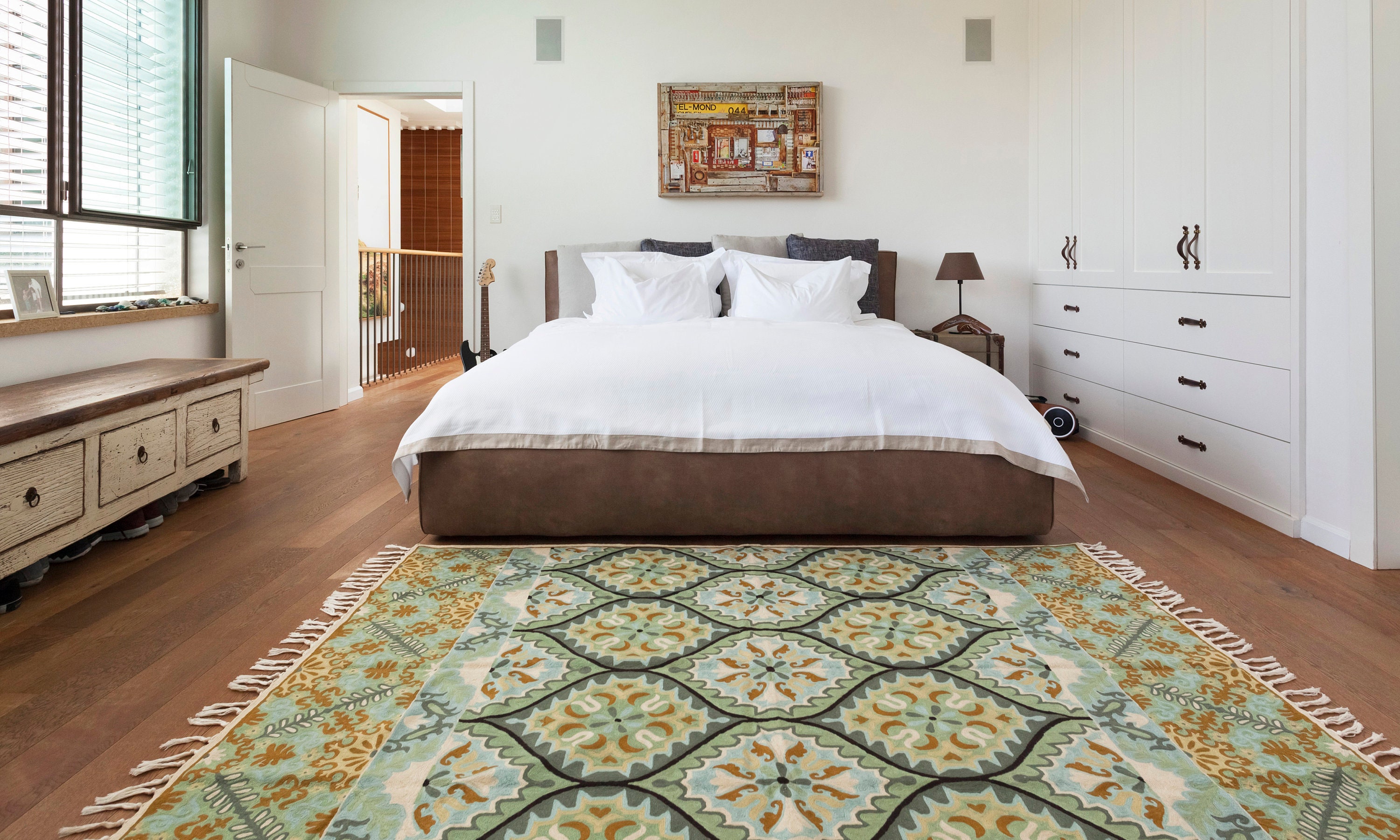 Beautiful 6X9 teal brown and green rug. Handmade modern wool Etsy